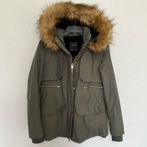 Zara Basics Fur hooded puffer jacket